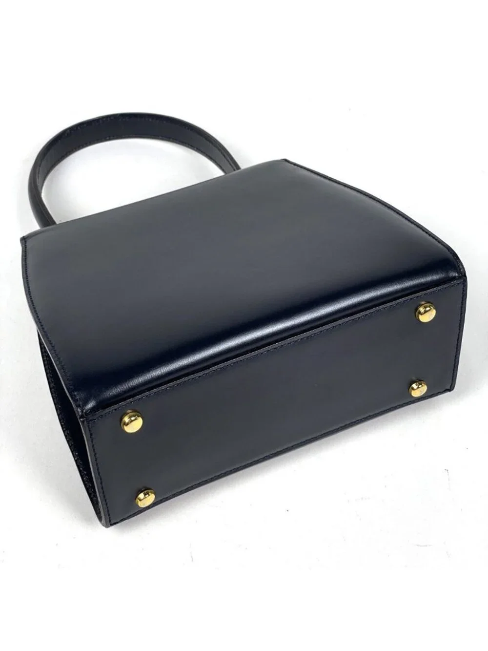 Celine Logo Handbag 2-Way Leather Navy
